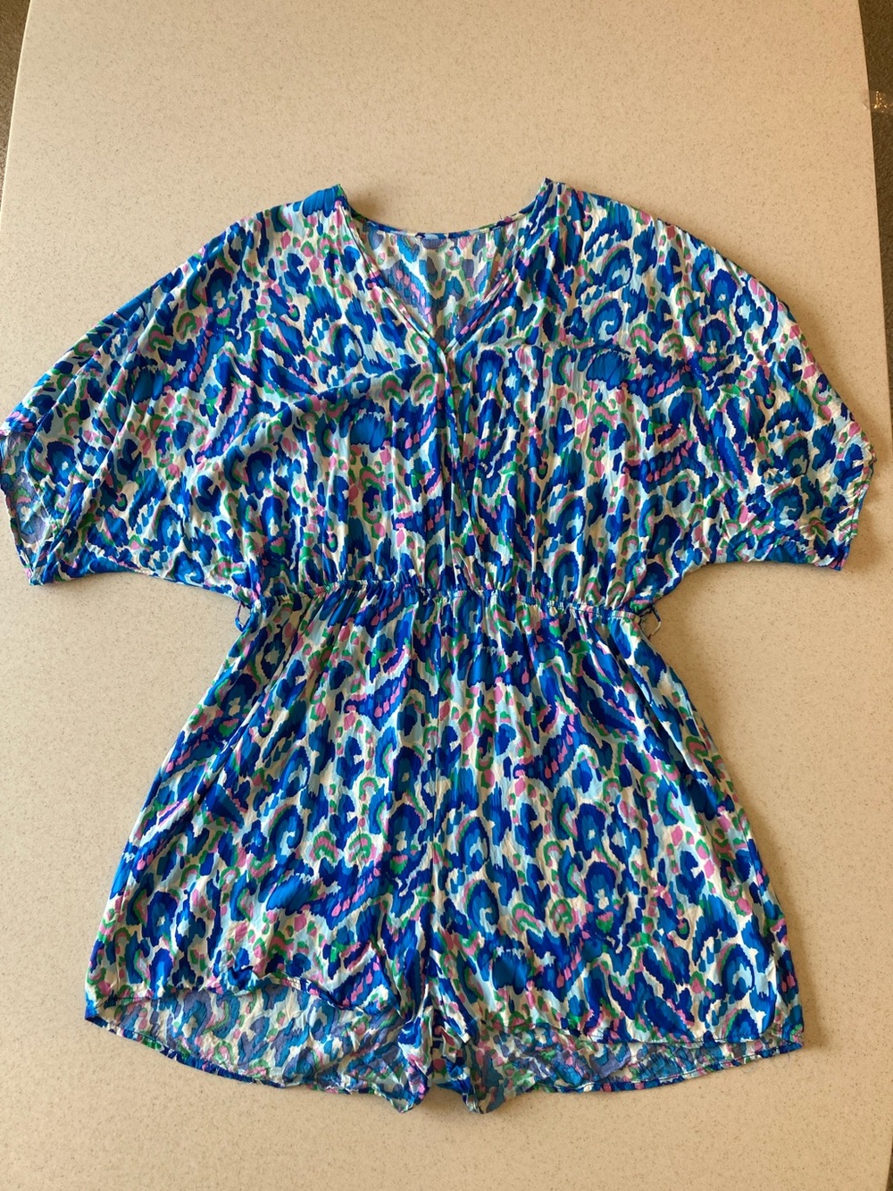 Blue Multi-Print Short Sleeve Shorts Romper Women Size XL